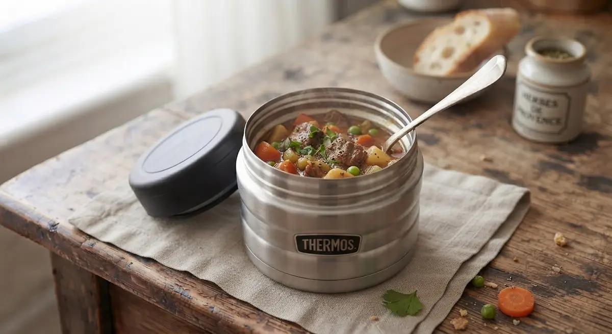 Warm Leftover Beef or Vegetable Stew in a Thermos